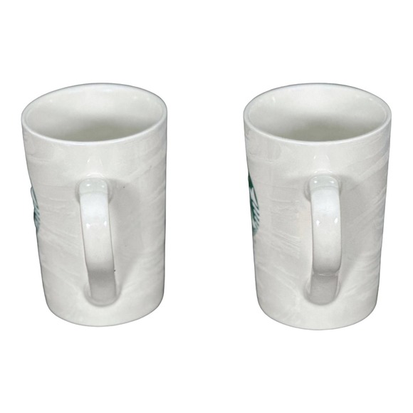 Starbucks White Swirl Green Siren Logo Coffee Mugs Set (2) Bone China - Picture 4 of 8
